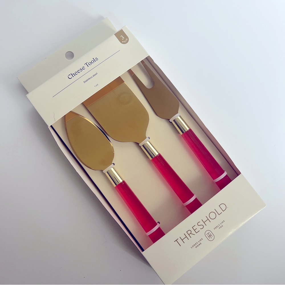 Threshold Target Brand 3 Pack Gold and Pink Cheese Tools: Fork, 2 Knives